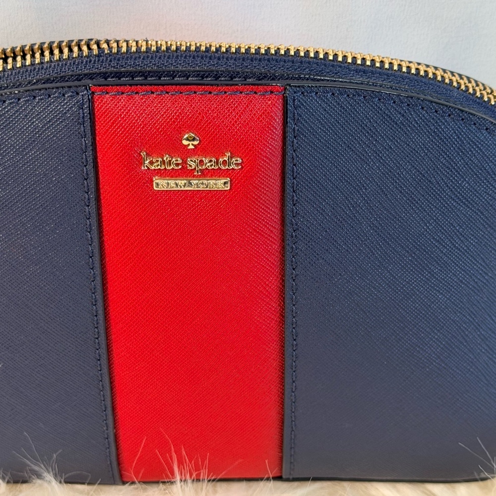 Kate spade navy and red stripe saffiano with gold chain